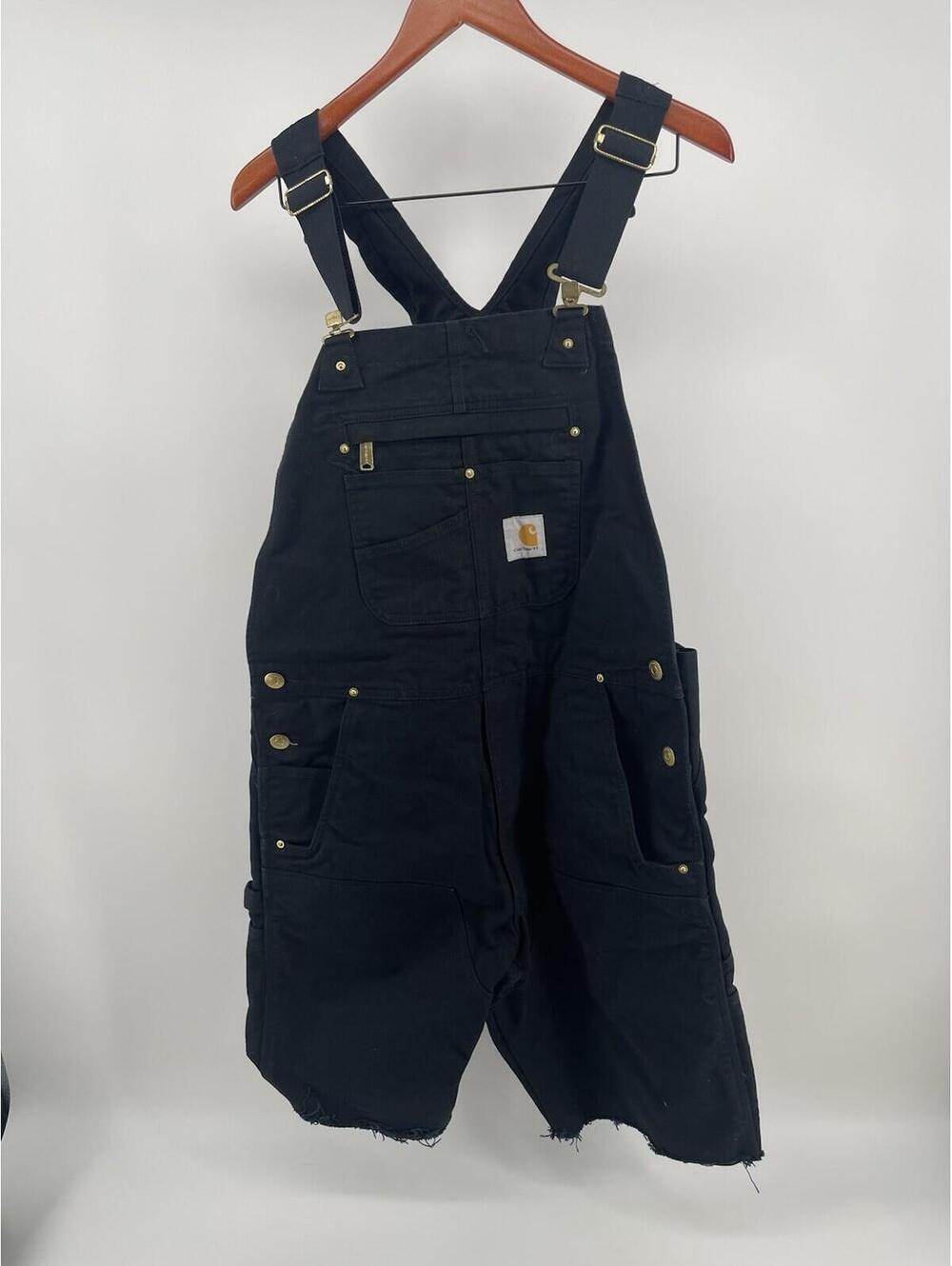 Carhartt Black Duck Canvas Short Overalls Men’s 34x30 Relaxed Fit Cut Off Bibs